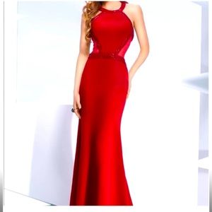 Forever Unique London size 10 red stretch floor length dress gown beads NWT